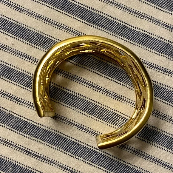 Kenneth Jay Lane KJL Gold Basket Weave Woven Bracelet Cuff 90s - Picture 7 of 8